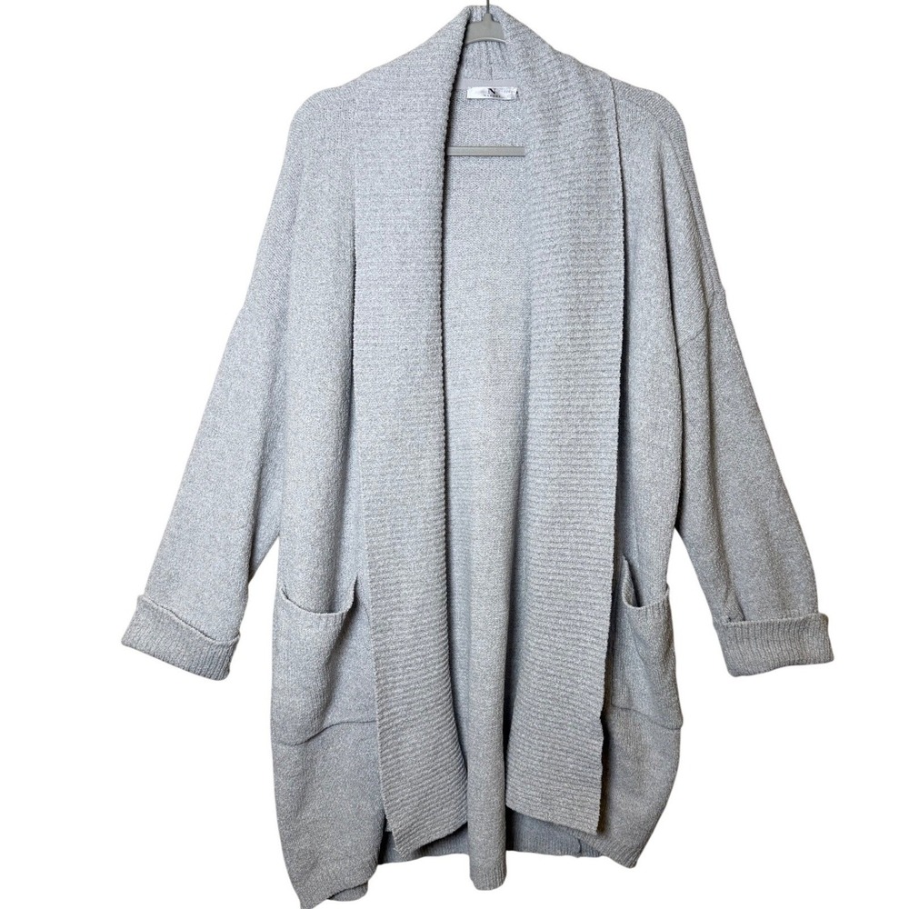 Natori Chenille Cardigan Light Gray Open‎ Front XL Lounge Cozy Chic